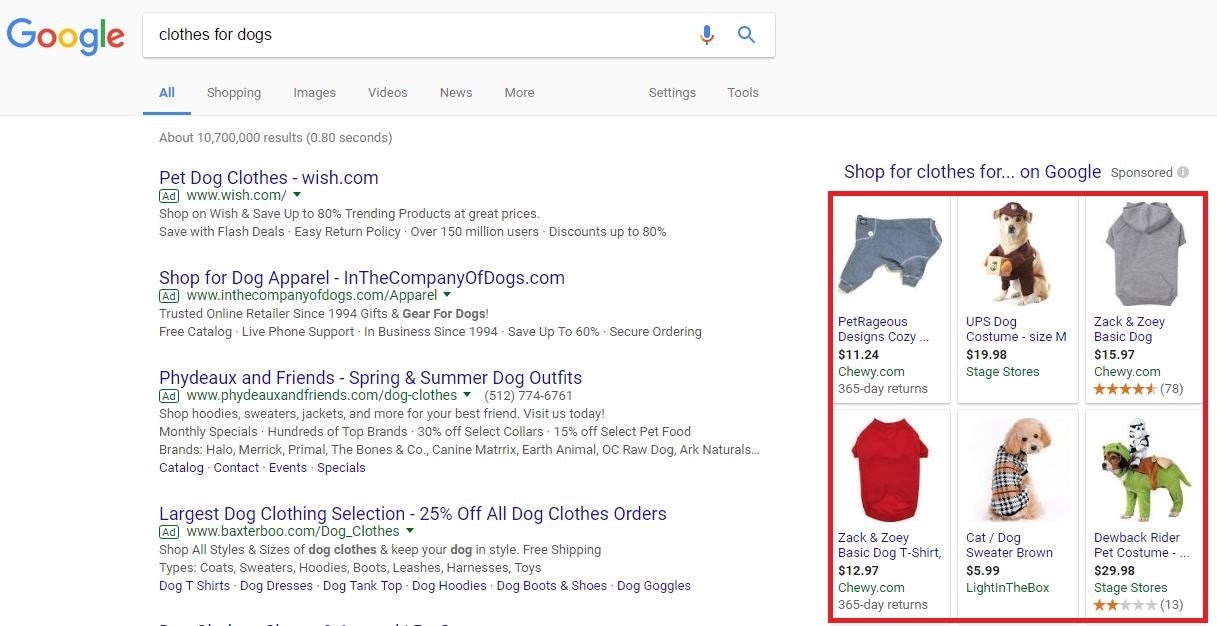 Screenshot of Google Shopping ads.