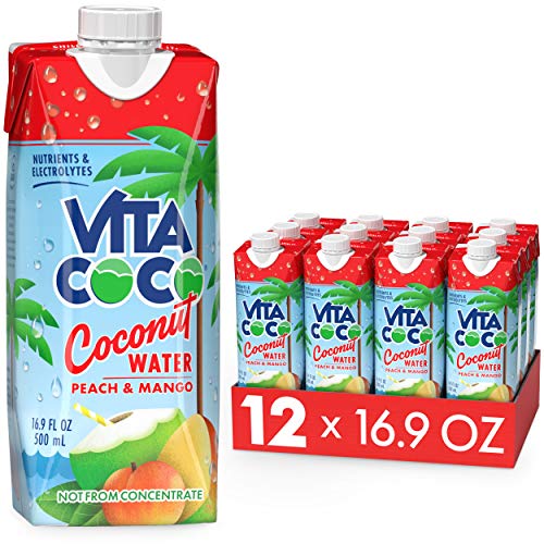 Vita Coco Coconut Water, Peach & Mango - Naturally Hydrating Electrolyte Drink - Smart Alternative to Coffee, Soda, and Sports Drinks - Gluten Free - 16.9 Ounce (Pack of 12)