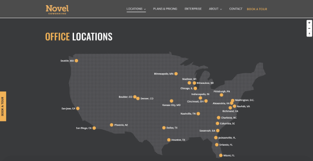 Map of Novel Coworking office locations