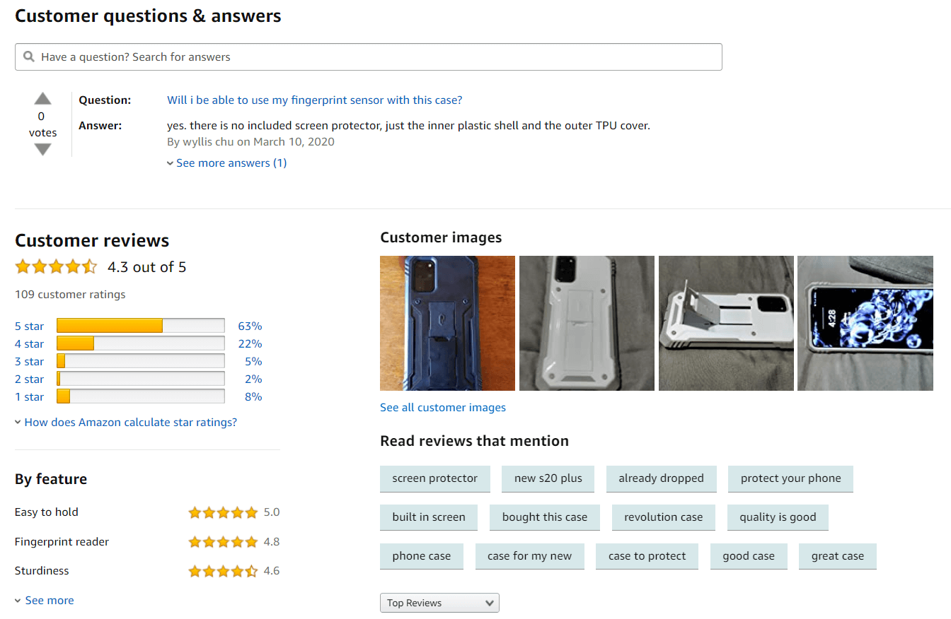 Screenshot of product reviews on Amazon.