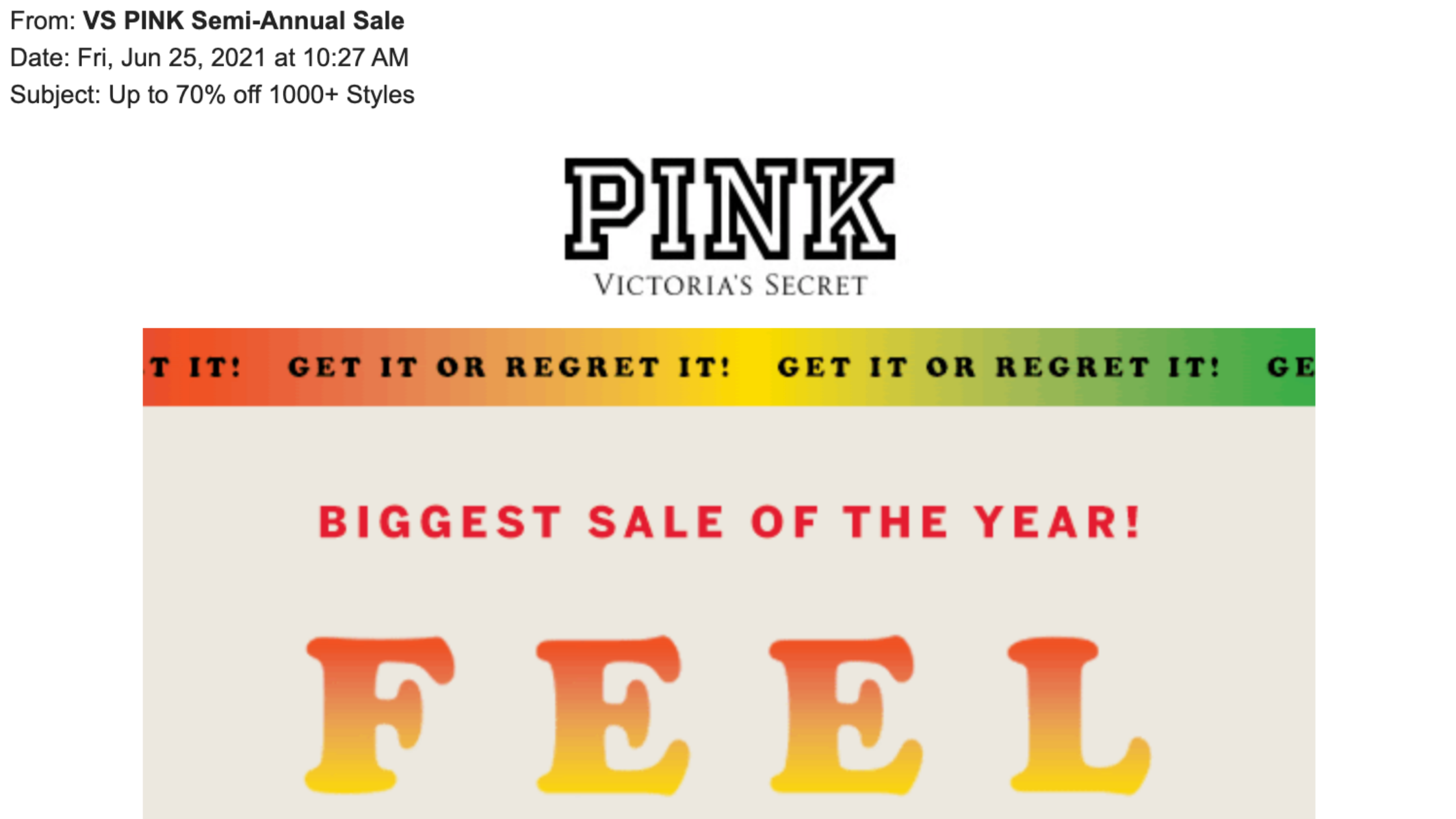 VS PINK Email.