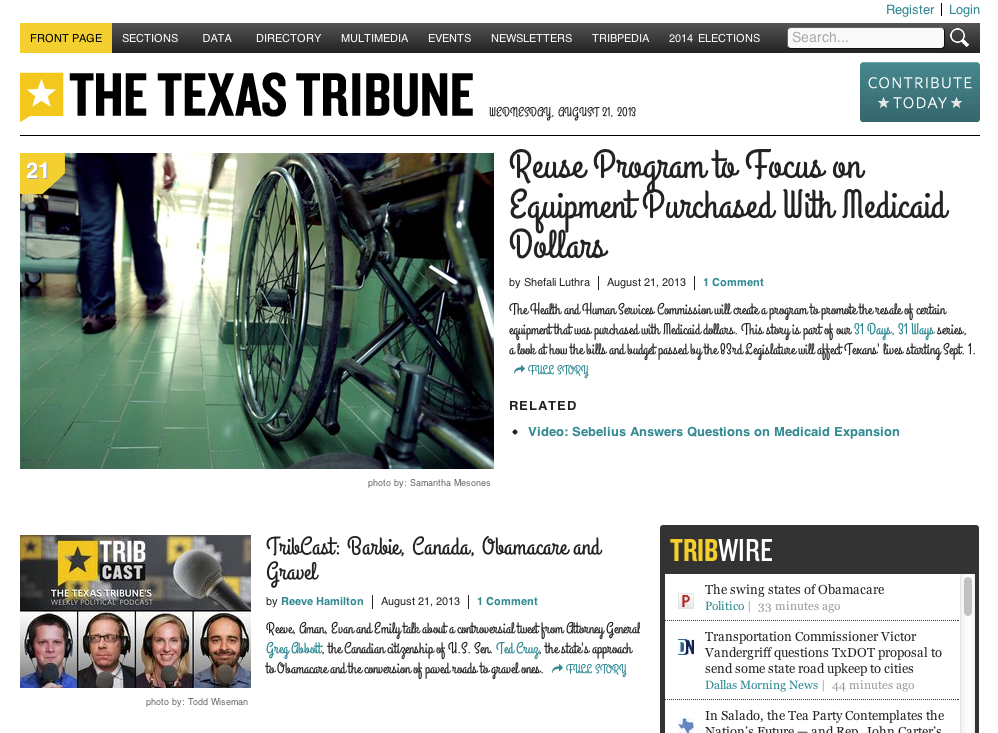 Texas Tribune with typeface Grand Hotel